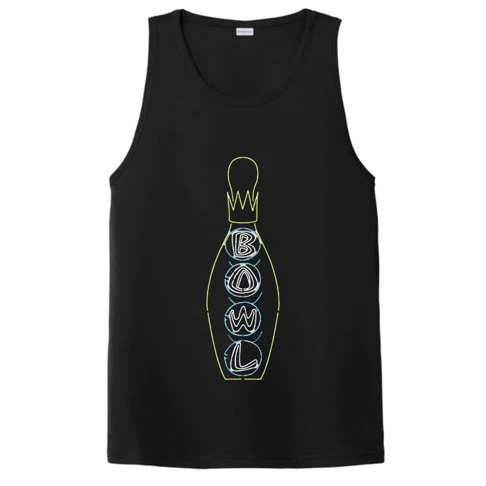 Big Lebowski Retro Neon Crown Bowling Pin Graphic Performance Tank