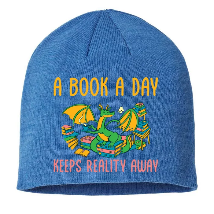 Book Lover Reading A Book A Day Keeps Reality Away Bookworm Gift 8 1/2in Sustainable Knit Beanie