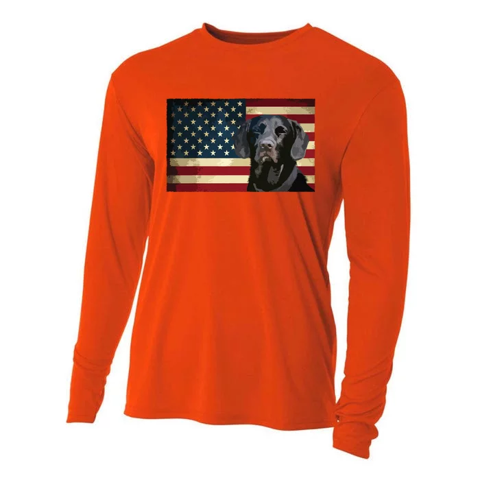 Black Labrador Retriever Gifts American Flag Men Women Lab Cooling Performance Long Sleeve Crew