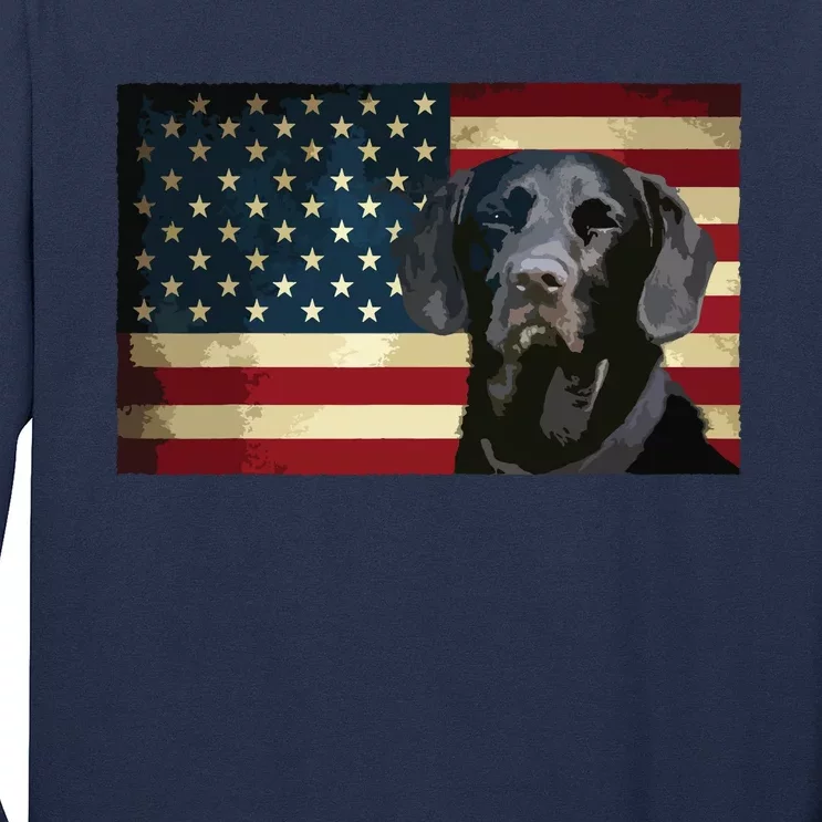 Black Labrador Retriever Gifts American Flag Men Women Lab Long Sleeve Shirt