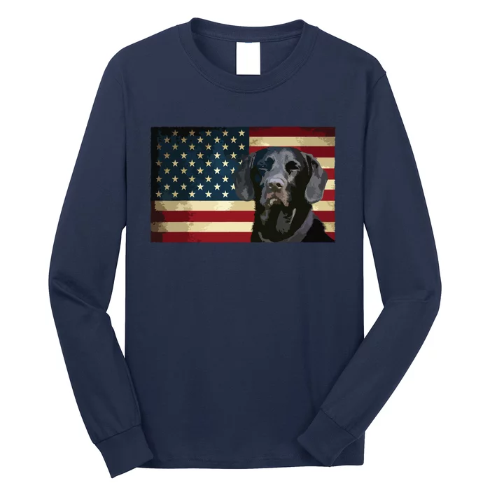 Black Labrador Retriever Gifts American Flag Men Women Lab Long Sleeve Shirt