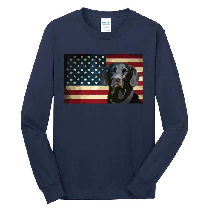 Black Labrador Retriever Gifts American Flag Men Women Lab Tall Long Sleeve T-Shirt