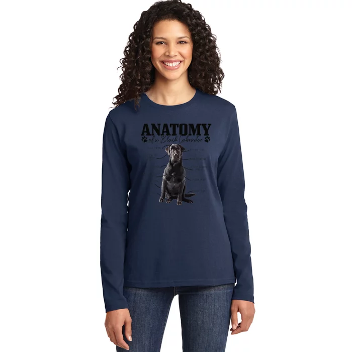 Black Labrador Retriever Anatomy Funny Cute Dog Mom Dad Ladies Long Sleeve Shirt