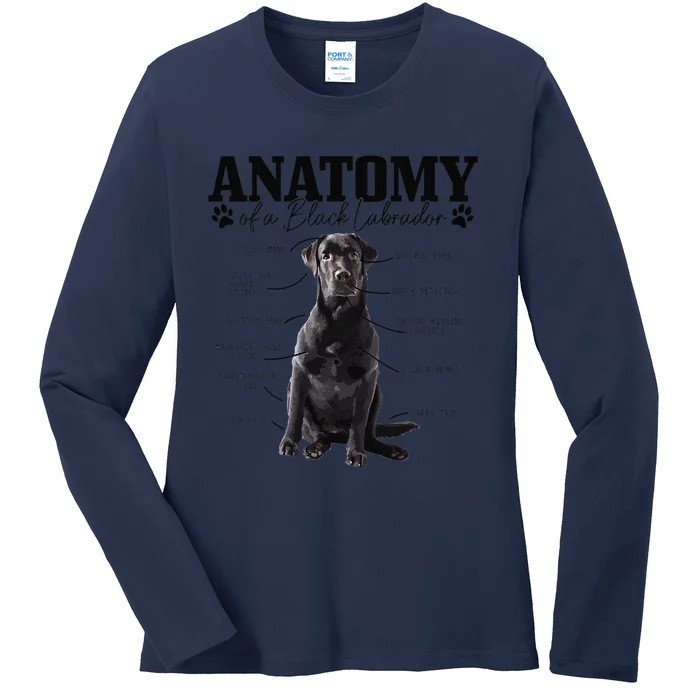 Black Labrador Retriever Anatomy Funny Cute Dog Mom Dad Ladies Long Sleeve Shirt