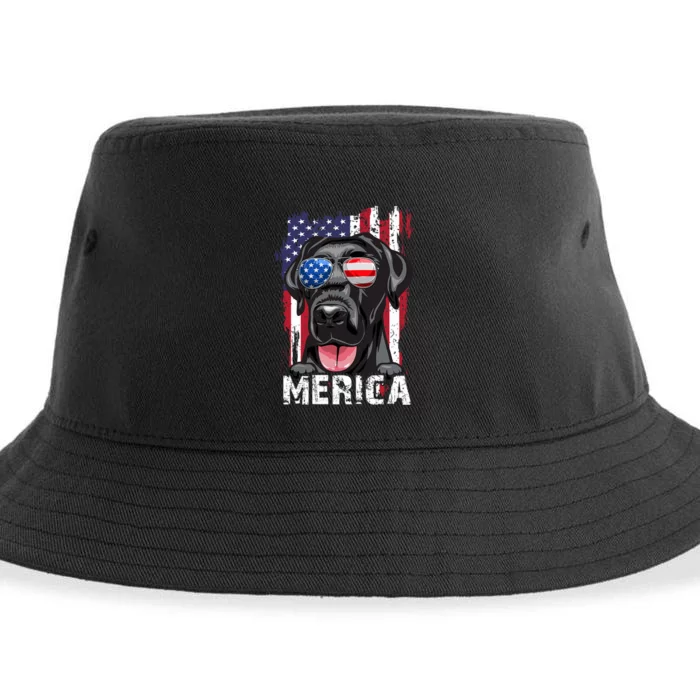 Black Labrador Retriever 4th Of July Merica Usa Flag Lab Dog Sustainable Bucket Hat