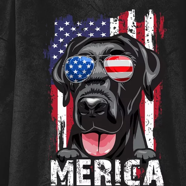 Black Labrador Retriever 4th Of July Merica Usa Flag Lab Dog Hooded Wearable Blanket