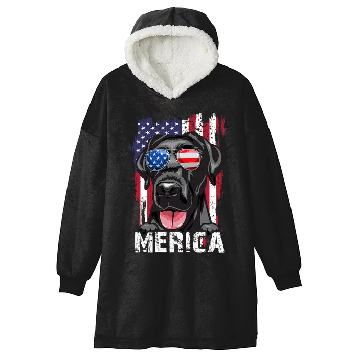 Black Labrador Retriever 4th Of July Merica Usa Flag Lab Dog Hooded Wearable Blanket