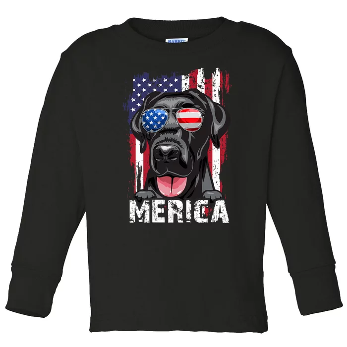 Black Labrador Retriever 4th Of July Merica Usa Flag Lab Dog Toddler Long Sleeve Shirt