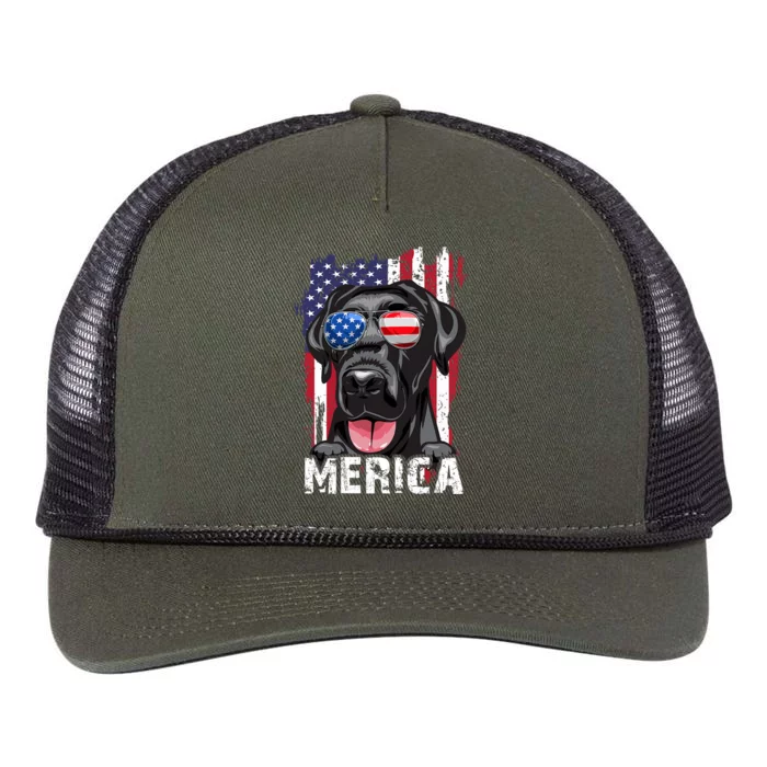 Black Labrador Retriever 4th Of July Merica Usa Flag Lab Dog Retro Rope Trucker Hat Cap