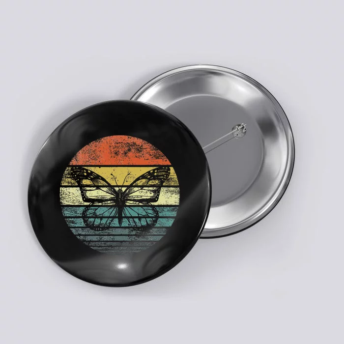 Butterfly Lover Retro Sunset Insect Monarch Entomology Button