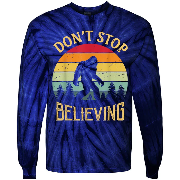 Bigfoot Lovers Retro Vintage DonT Stop Believing Bigfoot Tie-Dye Long Sleeve Shirt