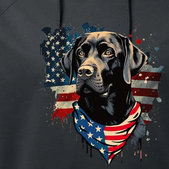 Black Labrador Retriever USA Flag Lab Dog Lover Gifts Performance Fleece Hoodie