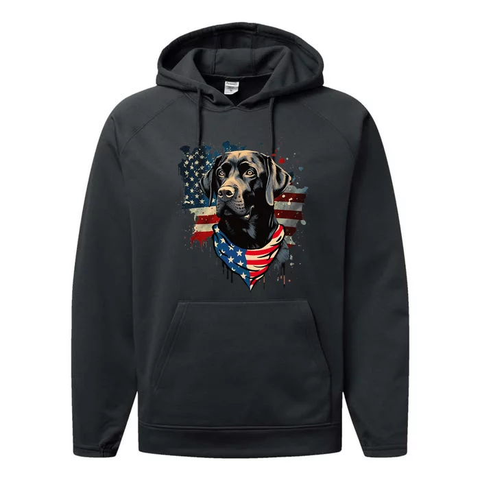 Black Labrador Retriever USA Flag Lab Dog Lover Gifts Performance Fleece Hoodie