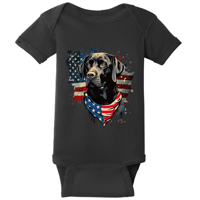 Black Labrador Retriever USA Flag Lab Dog Lover Gifts Baby Bodysuit