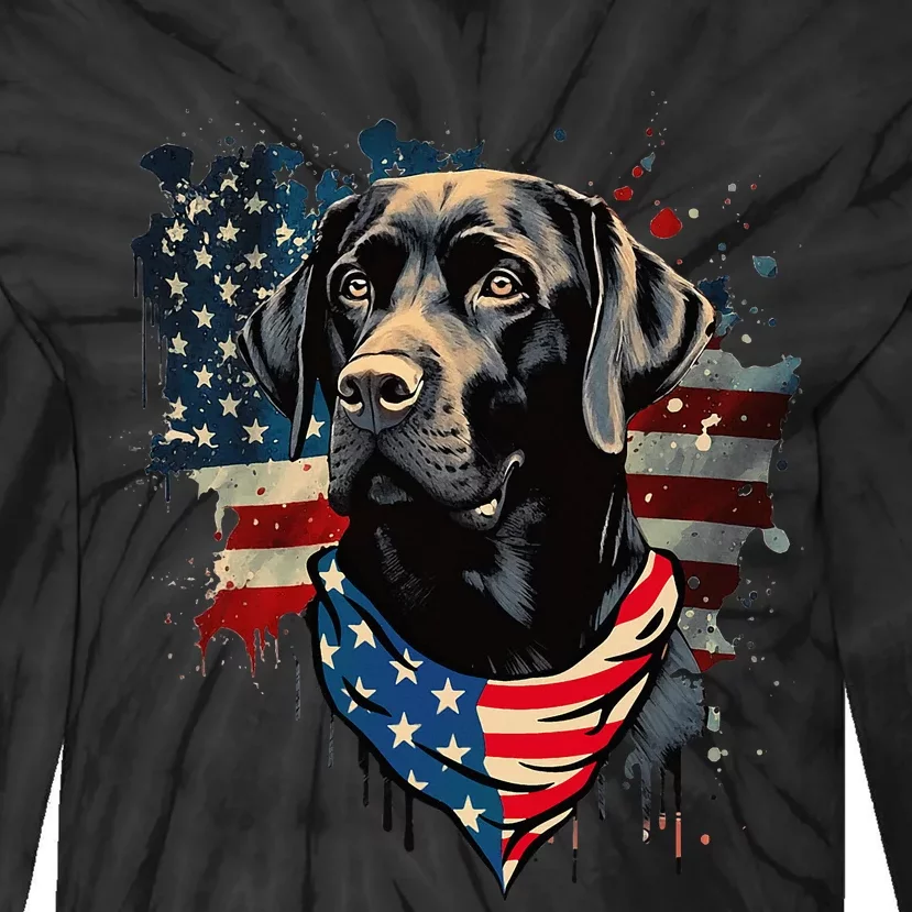 Black Labrador Retriever USA Flag Lab Dog Lover Gifts Tie-Dye Long Sleeve Shirt