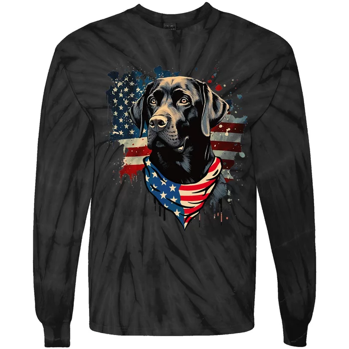 Black Labrador Retriever USA Flag Lab Dog Lover Gifts Tie-Dye Long Sleeve Shirt