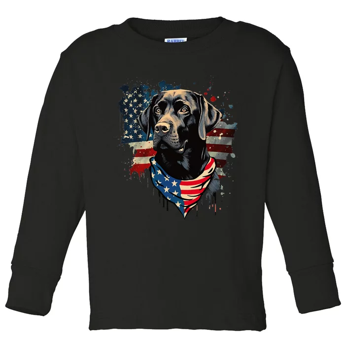 Black Labrador Retriever USA Flag Lab Dog Lover Gifts Toddler Long Sleeve Shirt