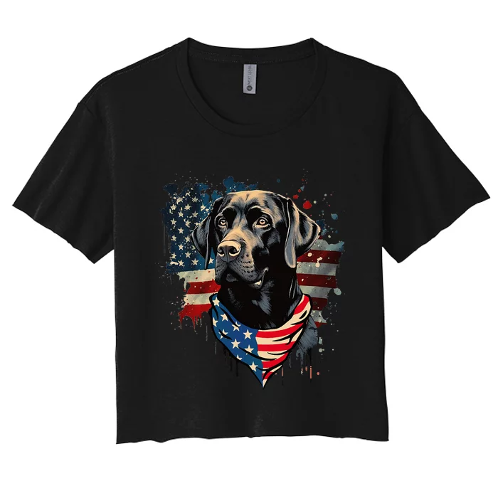 Black Labrador Retriever USA Flag Lab Dog Lover Gifts Women's Crop Top Tee