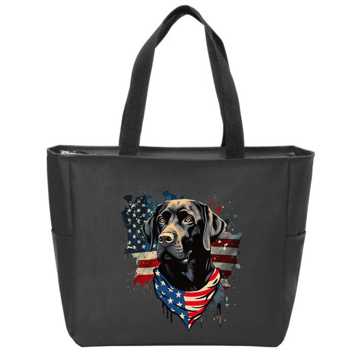 Black Labrador Retriever USA Flag Lab Dog Lover Gifts Zip Tote Bag