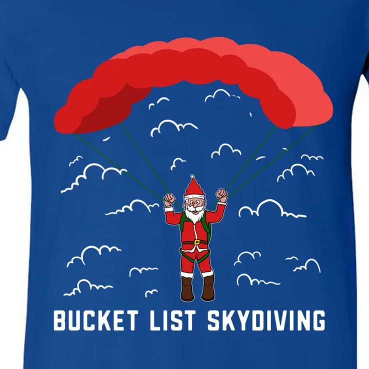 Bucket List Skydiving Skydiver Santa Skydive Christmas Cool Gift V-Neck T-Shirt