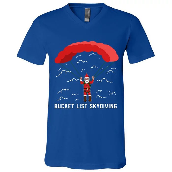 Bucket List Skydiving Skydiver Santa Skydive Christmas Cool Gift V-Neck T-Shirt