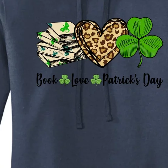 Book Love Shamrock Leopard Heart Book Lover St Patrick's Day Gift Women's Pullover Hoodie