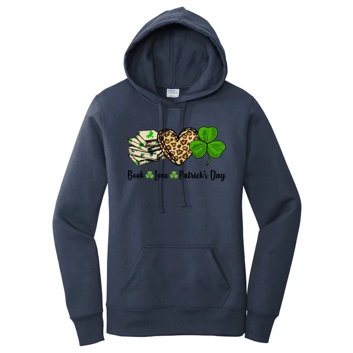 Book Love Shamrock Leopard Heart Book Lover St Patrick's Day Gift Women's Pullover Hoodie