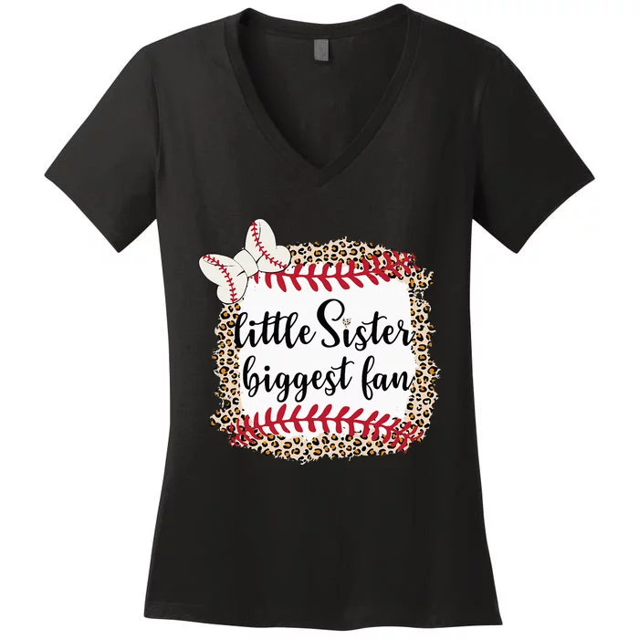 Baseball Little Sister Biggest Fan For Baseball Player Women's V-Neck T-Shirt