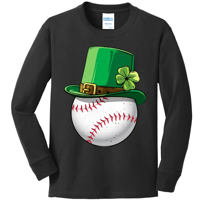 Baseball Leprechaun St Patricks Day Gift For Boy Girl Kids Long Sleeve Shirt