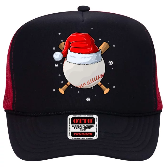 Baseball Lover Santa Christmas Holiday High Crown Mesh Trucker Hat