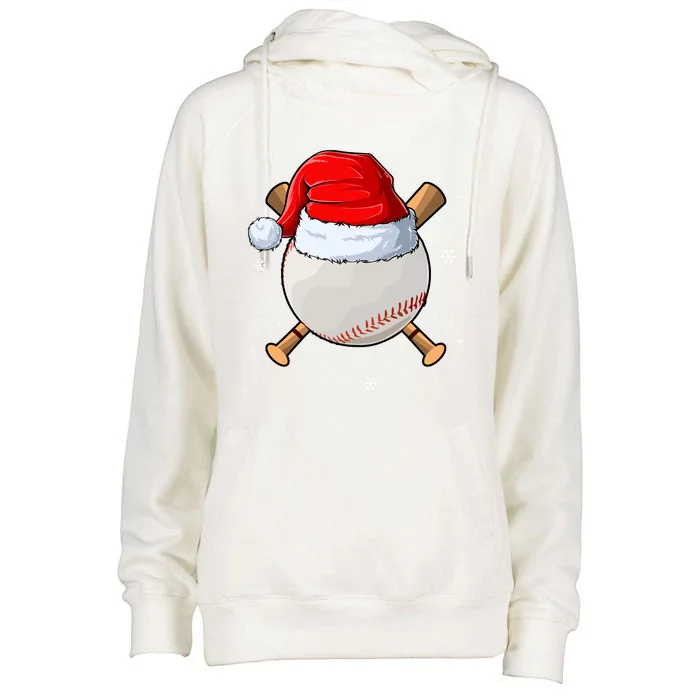 Baseball Lover Santa Christmas Holiday Womens Funnel Neck Pullover Hood