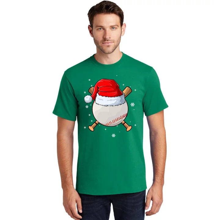 Baseball Lover Santa Christmas Holiday Tall T-Shirt