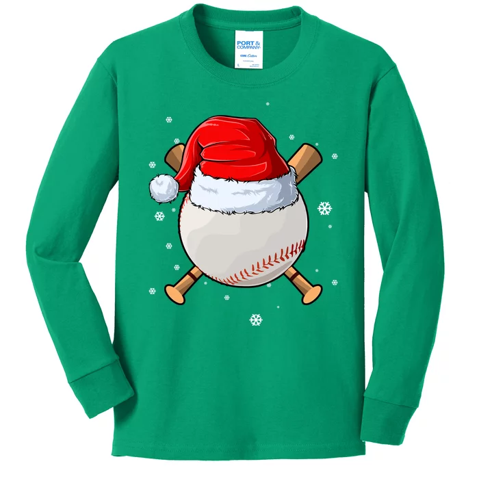 Baseball Lover Santa Christmas Holiday Kids Long Sleeve Shirt