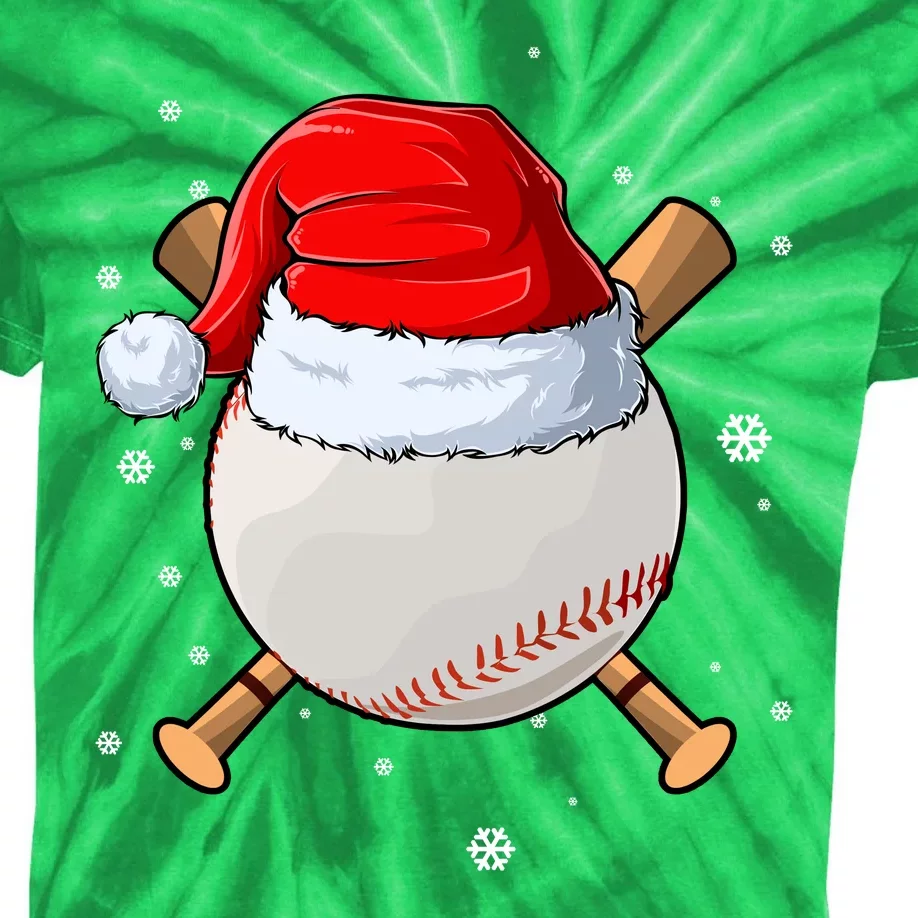 Baseball Lover Santa Christmas Holiday Kids Tie-Dye T-Shirt