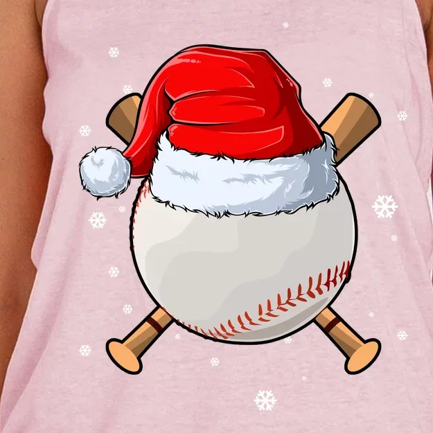 Baseball Lover Santa Christmas Holiday Women's Knotted Racerback Tank