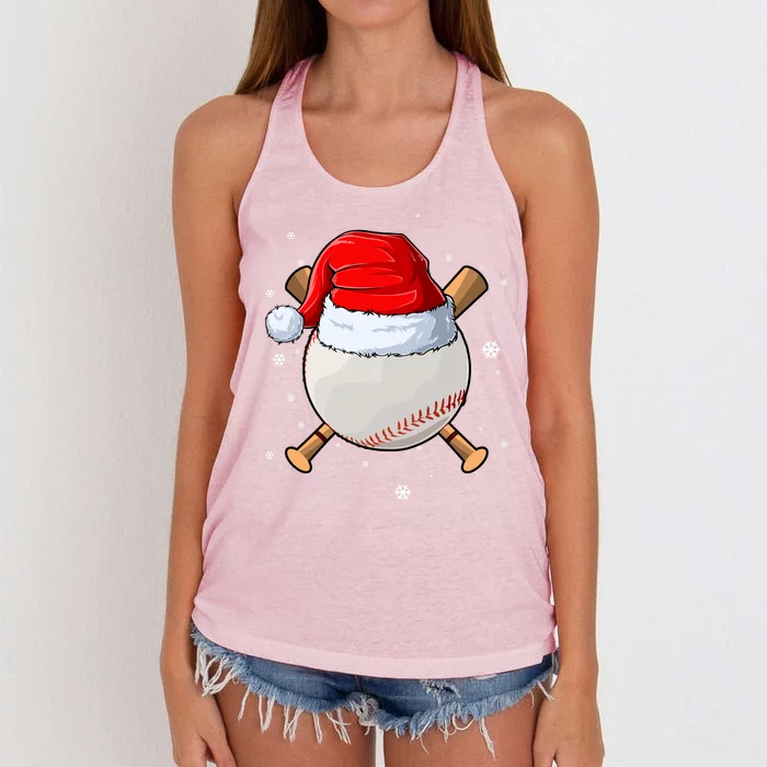 Baseball Lover Santa Christmas Holiday Women's Knotted Racerback Tank