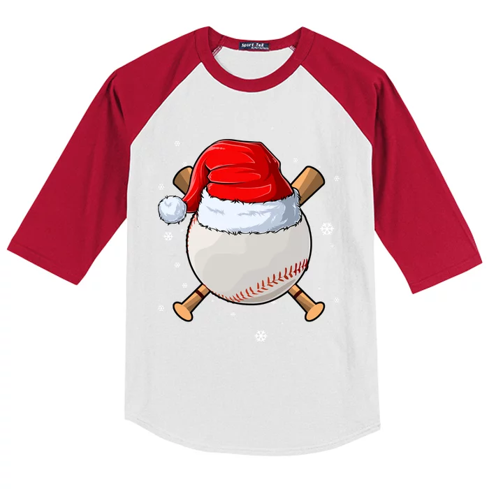 Baseball Lover Santa Christmas Holiday Kids Colorblock Raglan Jersey