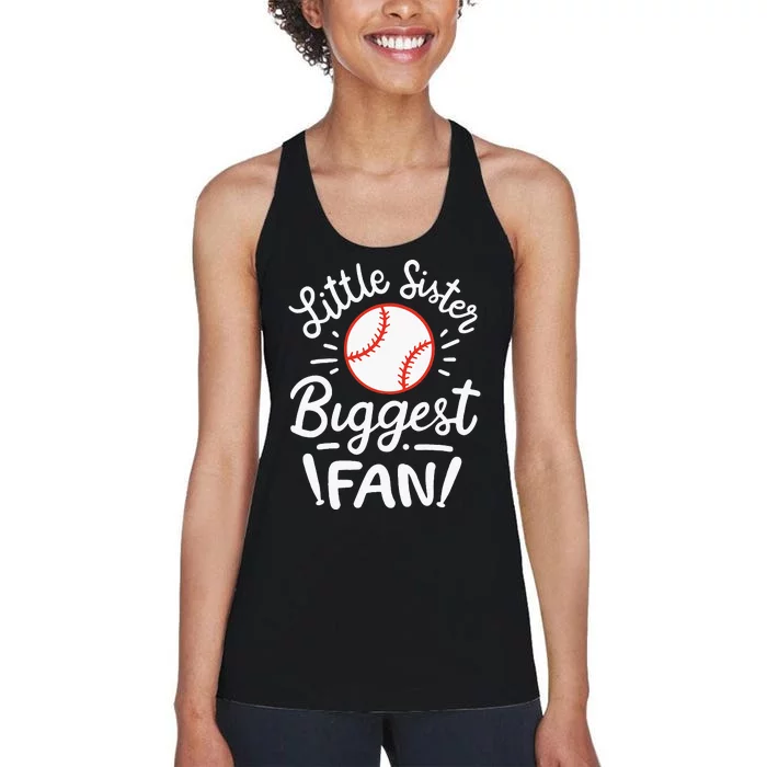 Baseball Little Sister Biggest Fan Women's Racerback Tank