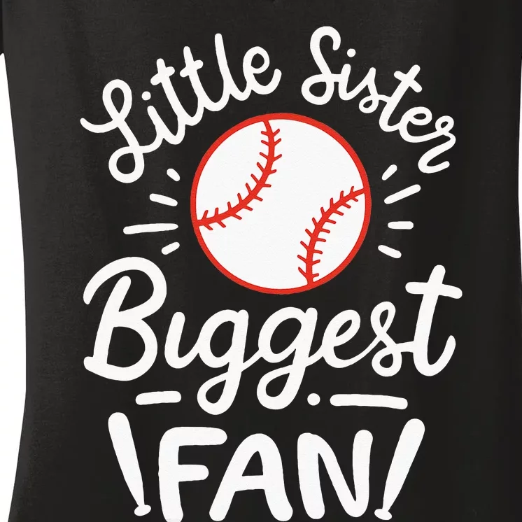 Baseball Little Sister Biggest Fan Women's V-Neck T-Shirt