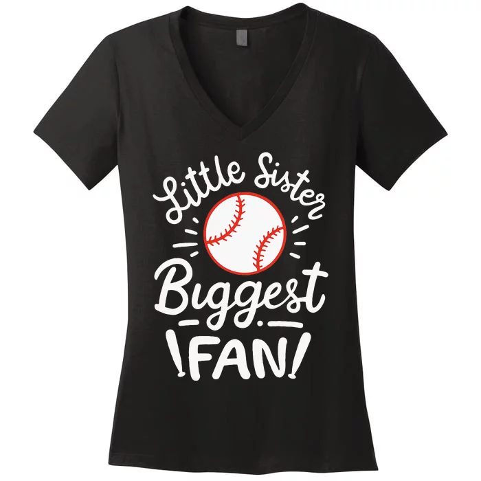 Baseball Little Sister Biggest Fan Women's V-Neck T-Shirt