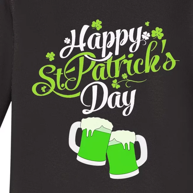 Beer Lucky Shamrock Happy St Patricks Day Green Baby Long Sleeve Bodysuit