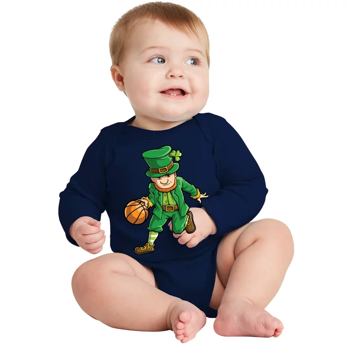 Basketball Leprechaun St Patricks Day Sports Funny Gift Baby Long Sleeve Bodysuit