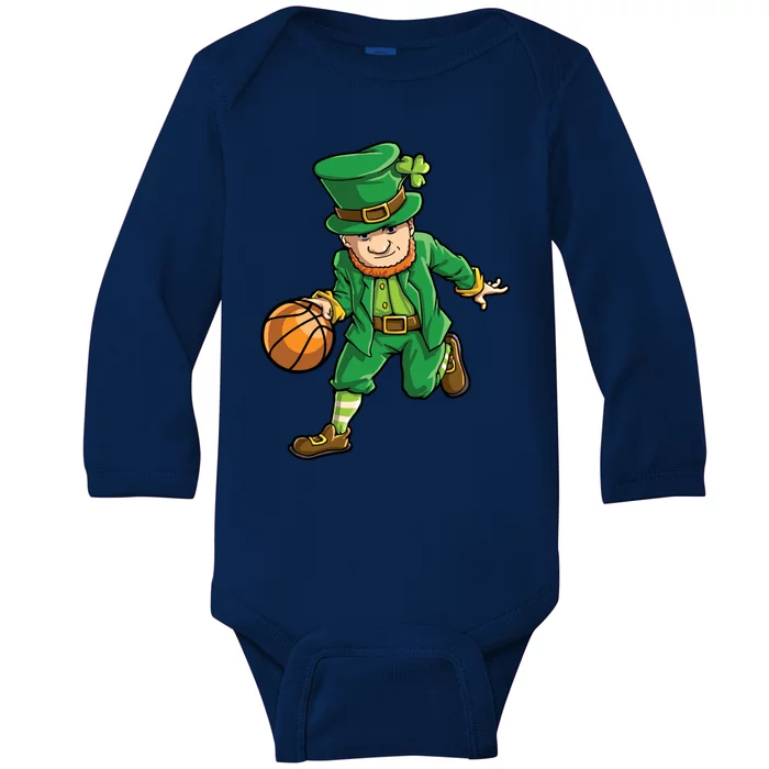 Basketball Leprechaun St Patricks Day Sports Funny Gift Baby Long Sleeve Bodysuit