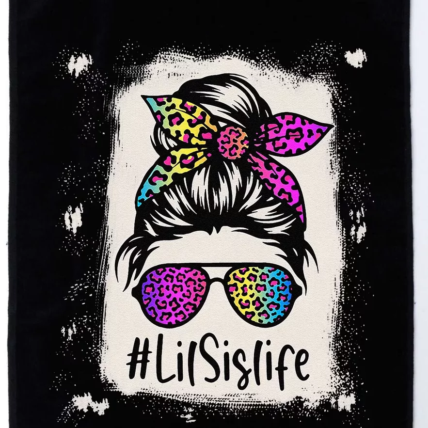 Bleached Lil Sis Life Messy Bun Rainbow Leopard Mother's Day Platinum Collection Golf Towel