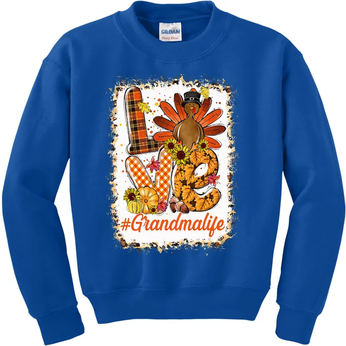 Bleached Love Turkey Grandma Life Thanksgiving Fall Autumn Kids Sweatshirt