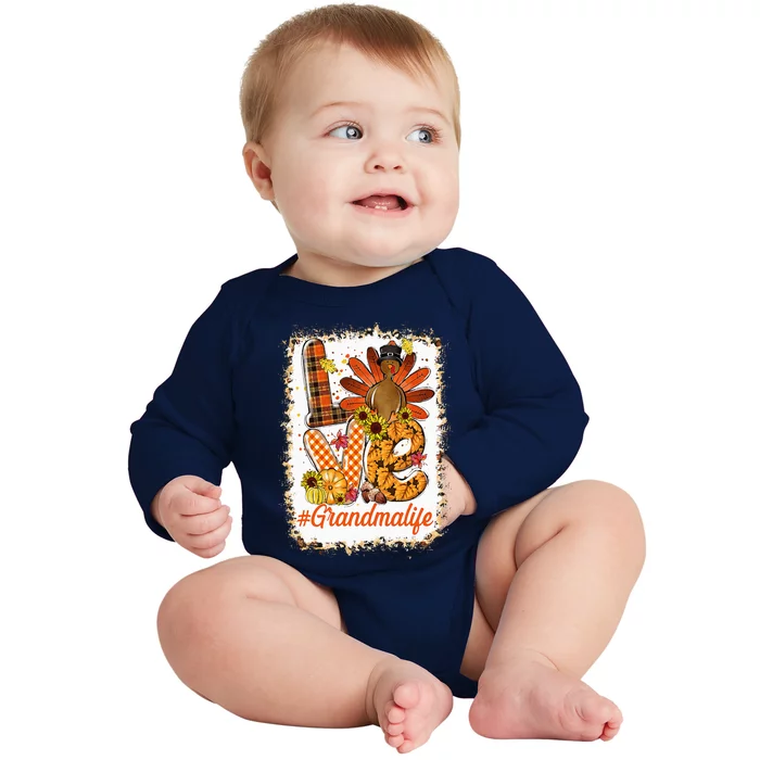 Bleached Love Turkey Grandma Life Thanksgiving Fall Autumn Baby Long Sleeve Bodysuit