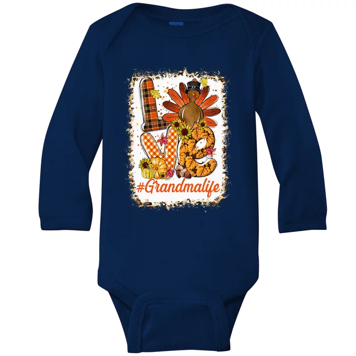 Bleached Love Turkey Grandma Life Thanksgiving Fall Autumn Baby Long Sleeve Bodysuit