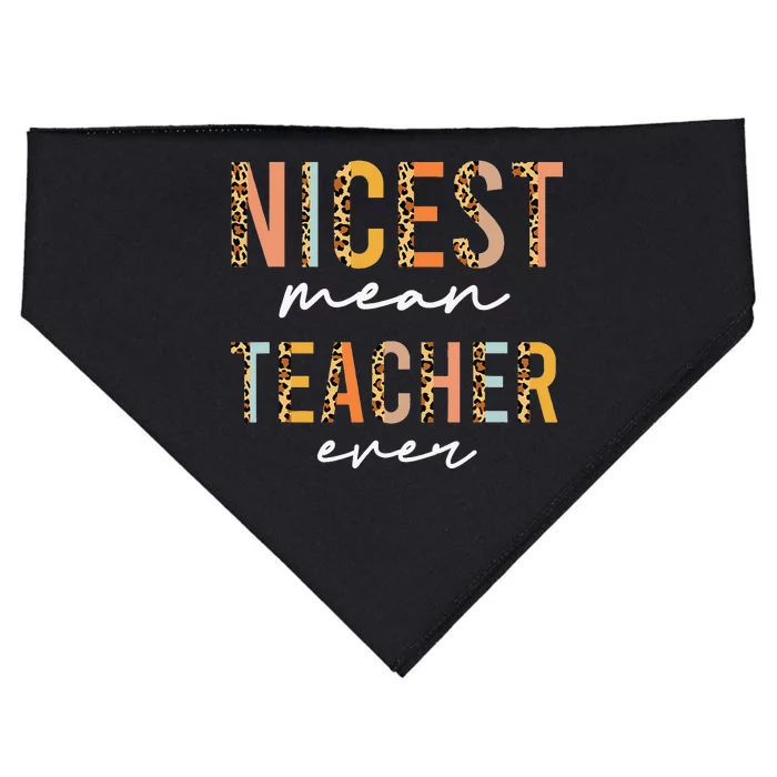 Boho Leopard Teacher Day Funny Nicest Mean Teacher Ever USA-Made Doggie Bandana