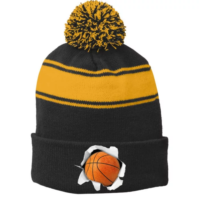 Basketball Lover Tee Ball Stripe Pom Pom Beanie