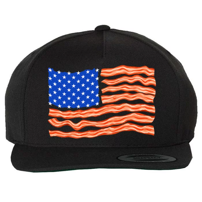 Bacon Lover Tee, Meat Lover Design, Funny USA Flag Wool Snapback Cap